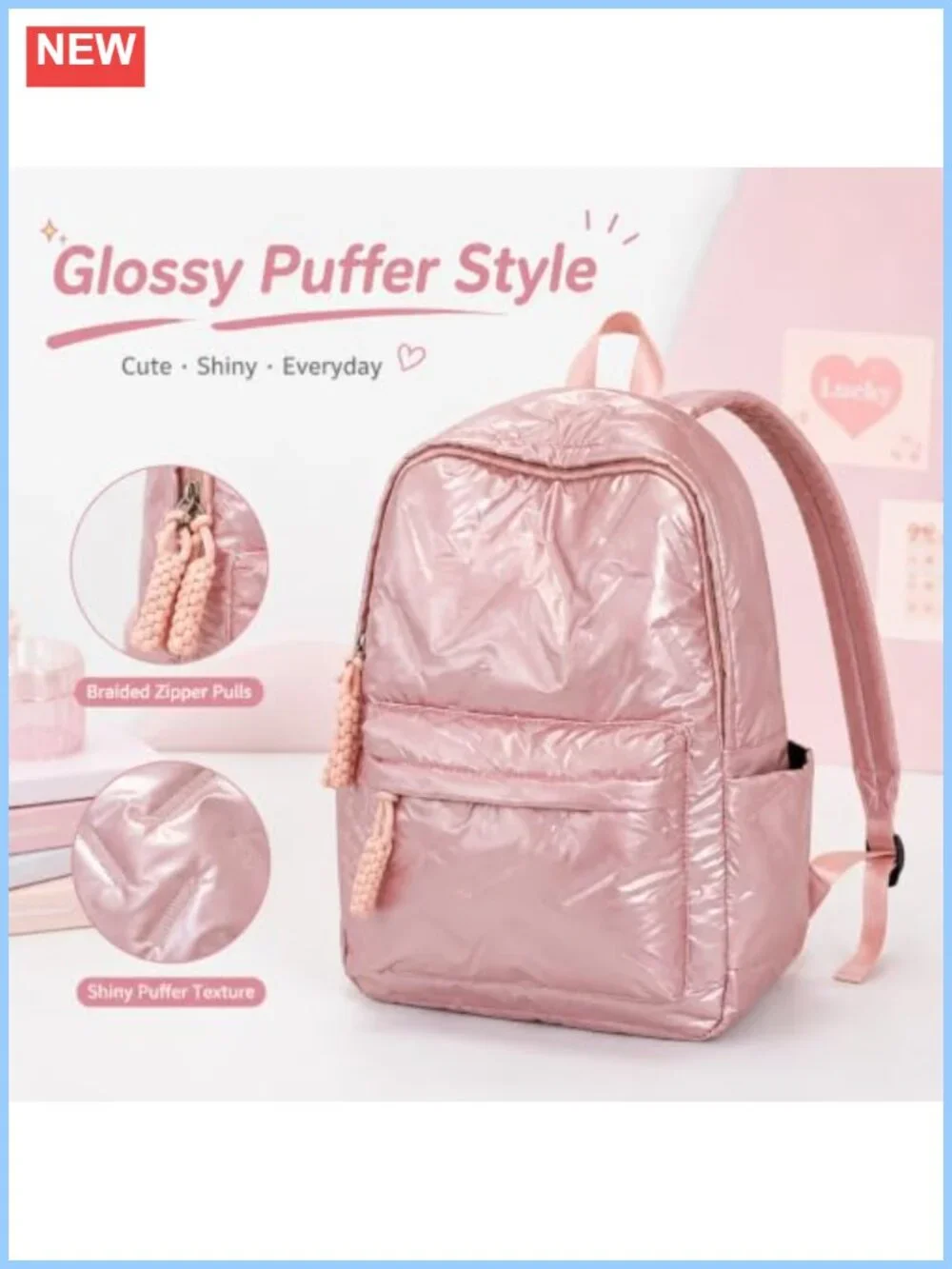 Quilted Puffer Backpack Nylon Lightweight Everyday Travel